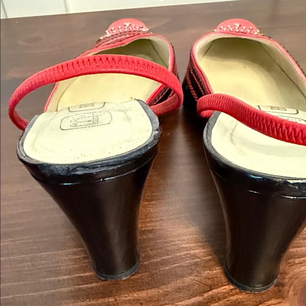 Y2K Red Black Studded Slingback Heels Square Toe Punk Vintage 37 - Picture 3 of 15